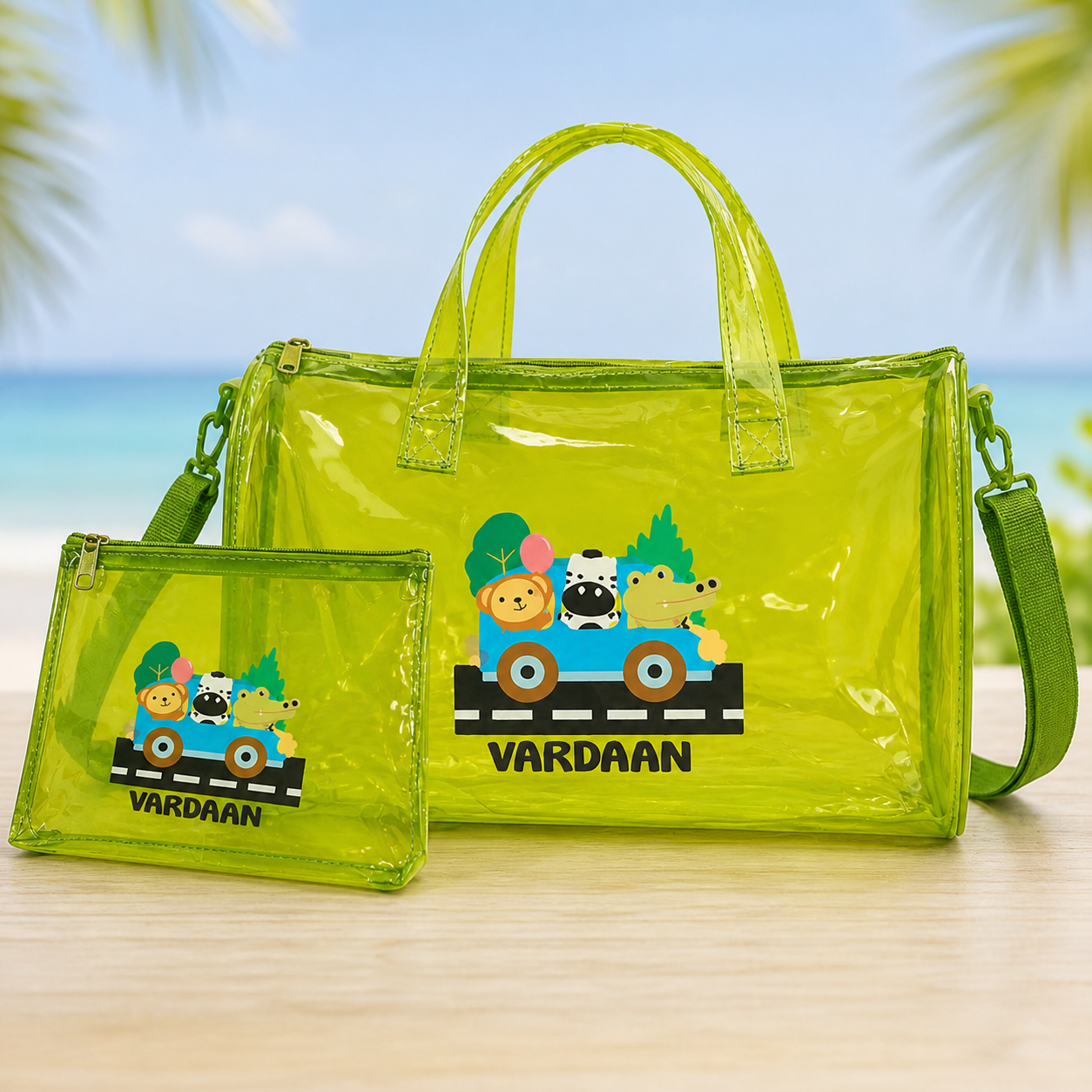 Personalized Kids Transparent Duffle Bag with Matching Pouch