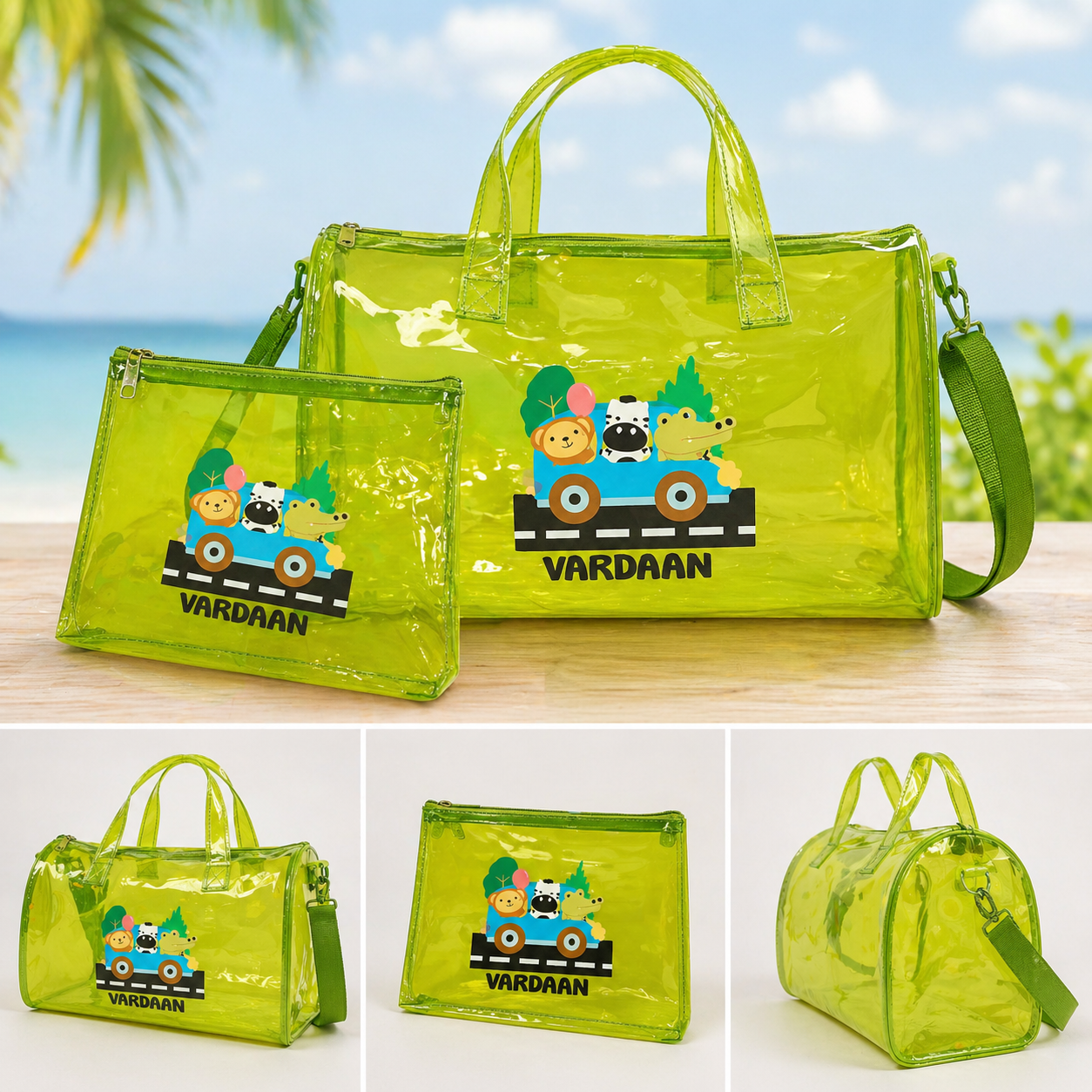 Personalized Kids Transparent Duffle Bag with Matching Pouch
